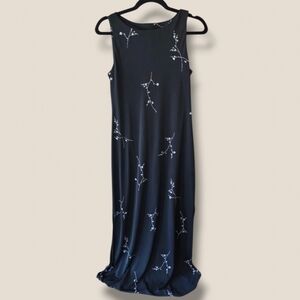 Black Sleeveless Maxi Dress with White Branch Print